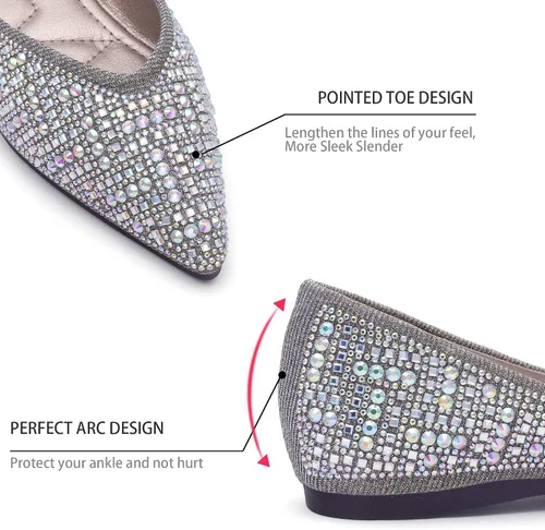 Vista 2 de Zapatos planos para mujer con punta puntiaguda con diamantes de imitación, zapatos de boda cómodos, zapatos planos de trabajo, zapatos de vestir