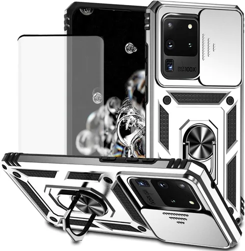 Vista 10 de Funda para Galaxy S20 Ultra/Samsung S20 Ultra SM-G988U con protector de pantalla de vidrio templado y cubierta para cámara deslizante, anillo Oro
