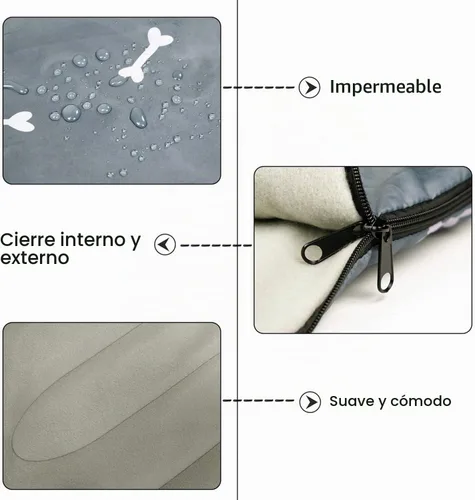 Vista 5 de Saco de Dormir para Perro Impermeable Cálido Empacable Colchoneta de Cama para Perro con Bolsa de Almacenamiento para Interiores y Exteriores Hueso