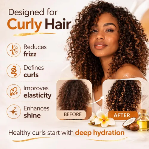 Vista 4 de ETNIKER - Mascarilla para el cabello rizado, ondulado y afro (2A-4C) - Tratamiento hidratante sin sulfatos con aceite de coco, manteca de karité