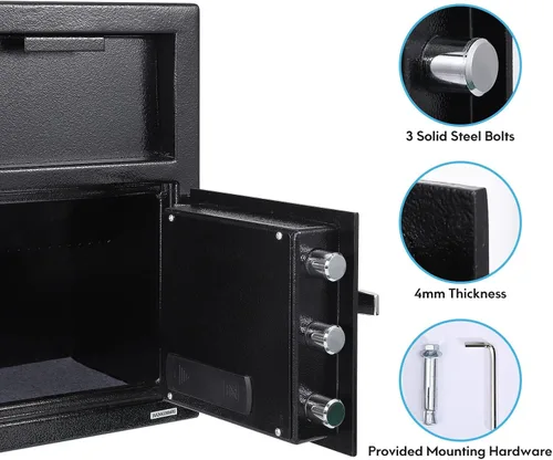 Vista 5 de Caja de seguridad de acero con teclado electrónico, depósito digital, caja fuerte para el hogar con sistema de alarma, caja fuerte y caja