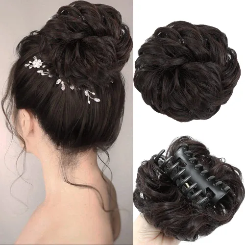 Vista 17 de 2 piezas de Extensiones de Cabello Estilo Moño Despeinado, QIAORUIXIN Extensiones de Cabello Superlargas Estilo Moño Alborotado, Envoltura Ondulada