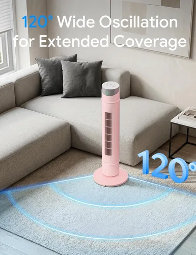 Vista 26 de ZAFRO Ventilador de torre inteligente para dormitorio, ventilador de torre oscilante de 120°, 28 pies/s de alta velocidad, 12 velocidades, 4 modos