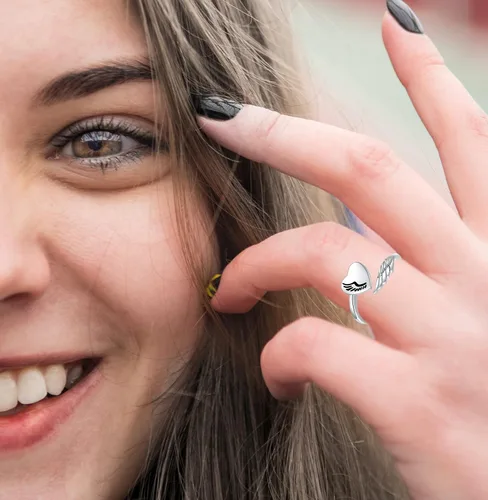 Vista 3 de Anillo inspirador de plata de ley 925, diseño de alas de ángel, personalidad, motivación, regalo para adolescentes, niñas, mujeres hijas