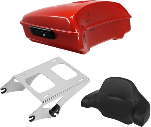 Vista 27 de TCT-MOTORPARTS Atlas Silver Metálico Maletero de Viaje Modificado con Respaldo y Montaje en Rack Adecuado para Harley Touring 14-25 Street Glide