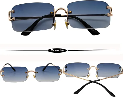 Vista 2 de Mriendao Gafas de sol sin montura de los años 90, lentes rectangulares tintadas, lentes de sol rojas para mujeres y hombres, gafas de sol Y2k