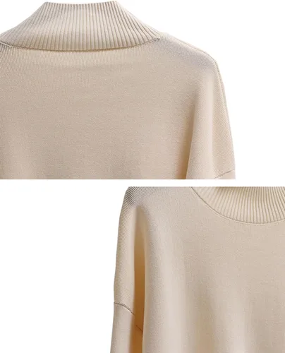 Vista 5 de Conjunto de 2 piezas para mujer, de punto, de manga larga, a rayas, sin botones y pantalones de pierna ancha