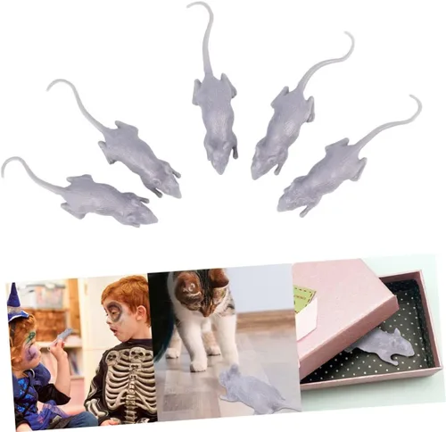 Vista 3 de KICHOUSE 10pcs Halloween Simulation Mouse Prank Lightweight Reusable Plastic Fake Mice for Party Decoration and Haunted House Props Realistic Gray