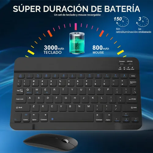 Vista 3 de Combo de teclado y mouse Bluetooth recargable, juego de teclado inalámbrico ultradelgado universal para Android, Windows, iPad, iPhone, Samsung Negro