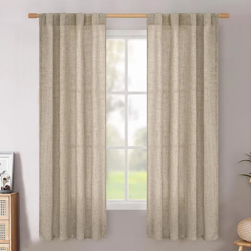 Vista 65 de BGment Cortinas cortas de lino marfil de 36 pulgadas de largo para ventanas de cocina, pequeñas cortinas texturizadas rústicas para café sobre