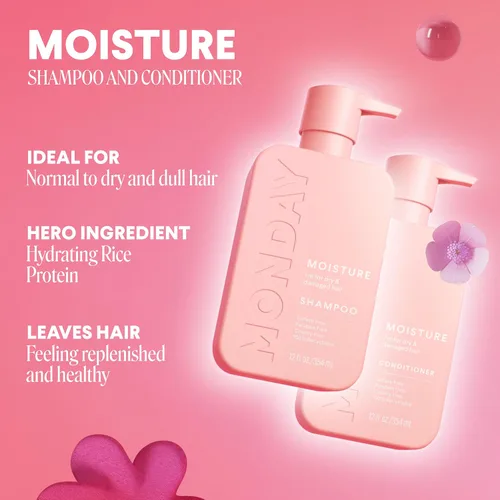 Vista 2 de MONDAY HAIRCARE Juego de champú y acondicionador hidratante de 12 onzas para cabello seco y rizado + gomitas para cabello más grueso y fuerte