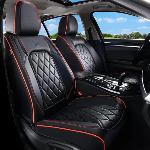 Vista 34 de Coverado Fundas de Asientos Delanteros, Funda de Asiento de Cuero Sintético de Lujo Impermeable, Protector de Asiento de Coche Beige, Funda
