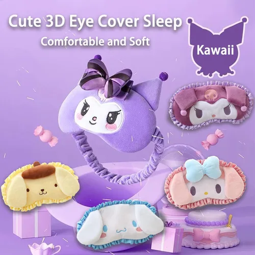 Vista 2 de Máscara de dormir Kawaii para niñas y mujeres, máscara de dormir de dibujos animados suave de felpa para niños, sombras de ojos para niños, regalos
