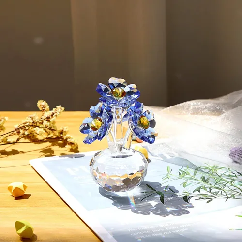 Vista 2 de OwnMy Figuras de cristal azul Forget Me Not Flowers Collectibles Sparkle Crystal Forget-Me-Not Decoración de flores, pequeñas flores de vidrio