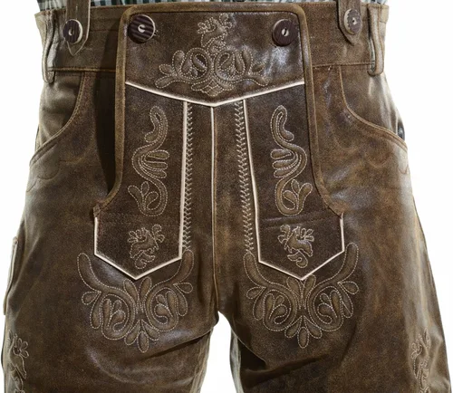 Vista 5 de lederhosen4u Bavarian Lederhosen Rustic CRACKER - Pantalones de cuero Oktoberfest