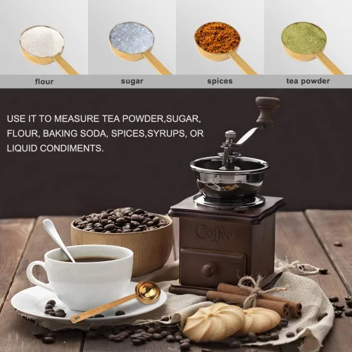 Vista 4 de Cuchara de Café, Juego de Cucharas de Café de Acero Inoxidable Dorado, 1 cucharada (15ml) y 1 cucharada (30ml) de Cuchara, Cuchara Medidora de Oro