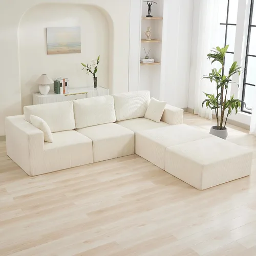 Vista 7 de WUTUTUEE Sofá modular en forma de U de 115 pulgadas, sofá modular modular de 3 plazas con 2 otomanas móviles, sofá cama convertible de pana con Beige