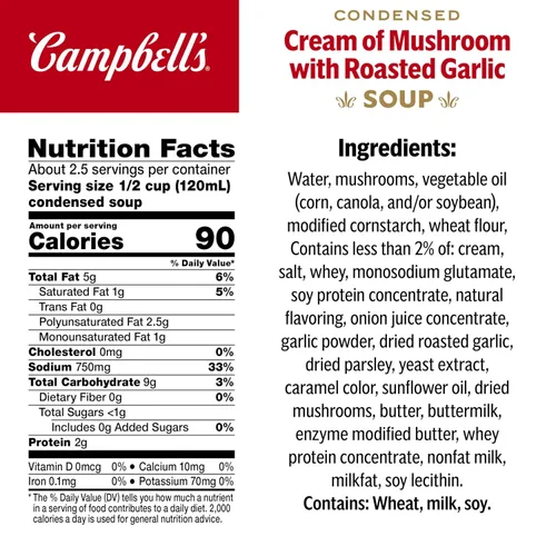 Vista 2 de Sopa Campbell's Condensada Crema de Champiñones con Ajo Asado, Lata de 10.5 oz (Paquete de 12)