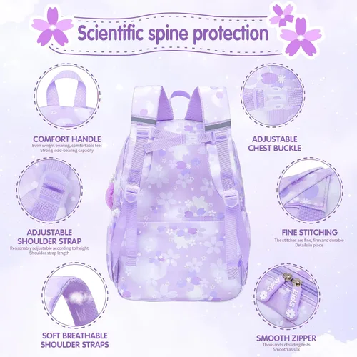Vista 4 de Linda Mochila para Niñas Escolar Bolso para Estudiantes Niños Bolso de Libro con Múltiples Bolsillos Mochila Infantil Resistente a Salpicaduras