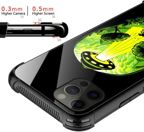 Vista 2 de ZHEGAILIAN Funda compatible con iPhone 12/12 Pro, funda de invasión de vaca alienígena OVNI, parte trasera de vidrio templado + funda protectora