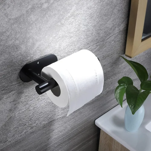 Vista 2 de YIGII Soporte de papel higiénico adhesivo – Soporte autoadhesivo para papel higiénico negro, soporte de pared para baño y cocina, acero inoxidable