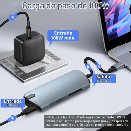 Vista 6 de Adaptador USB C Hub 8 en 1 Ethernet 4K HDMI para portátiles