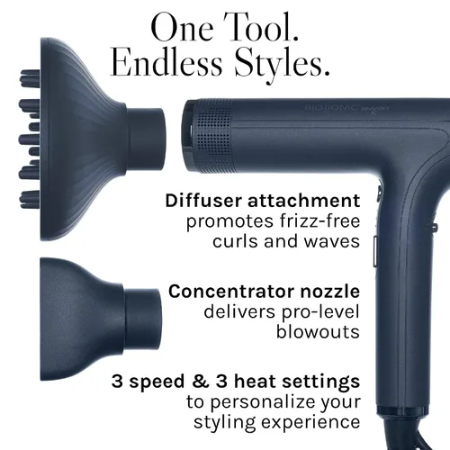 Vista 6 de Bio Ionic SMART-X Secador de Cabello con Difusor, Secador de Soplo de Alta Eficiencia con 3 Ajustes de Calor y 3 Ajustes de Velocidad, Seca