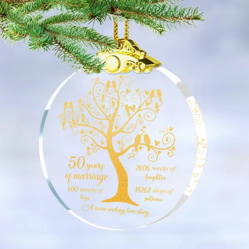 Vista 3 de Regalos de ornamento de boda de 50 años para el 50 aniversario, ornamentos de boda de 50 aniversario, regalo de ornamento de vidrio de 50 años como