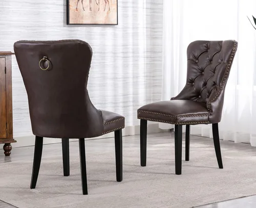 Vista 17 de Shunzhi Juego de 2 sillas de comedor de piel sintética, sillas de comedor Beige