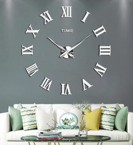 Vista 9 de Kit de reloj de pared grande para bricolaje, reloj de pared moderno 3D sin marco con calcomanías de número de espejo para decoración del hogar, sala