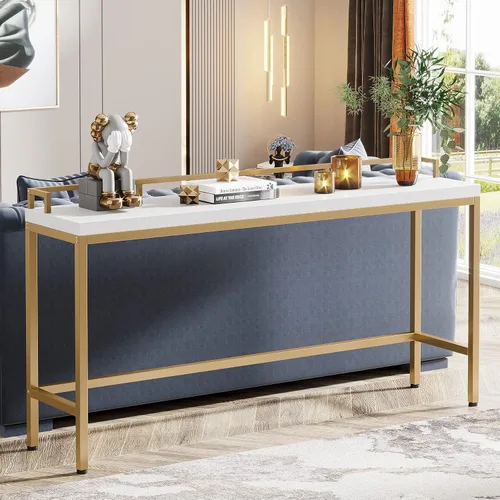 Vista 9 de Tribesigns Mesa de sofá extra larga de 70.9 pulgadas, mesa consola estrecha detrás del sofá, mesa de entrada industrial rústica para sala de estar
