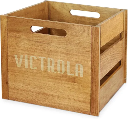 Vista 7 de Victrola Caja de discos de madera – Soporte de vinilo de mesa para álbum, montaje sin herramientas, capacidad para más de 50 discos, construcción