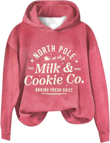 Vista 2 de Sudaderas de Navidad con capucha para mujer, con estampado de letras, informales, de manga larga, con forro polar
