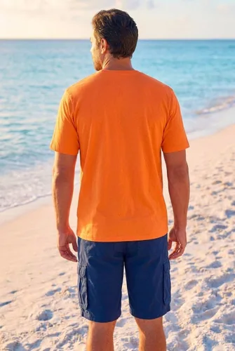 Vista 3 de KingSize Big & Tall Shrink-Less - Camiseta ligera, con cuello redondo, con bolsillo para hombre Naranja jaspeado
