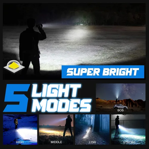 Vista 2 de Linterna Recargable LED Brillante de Alto Lúmenes, Linternas de Mano Super Brillantes de Alto Lúmenes