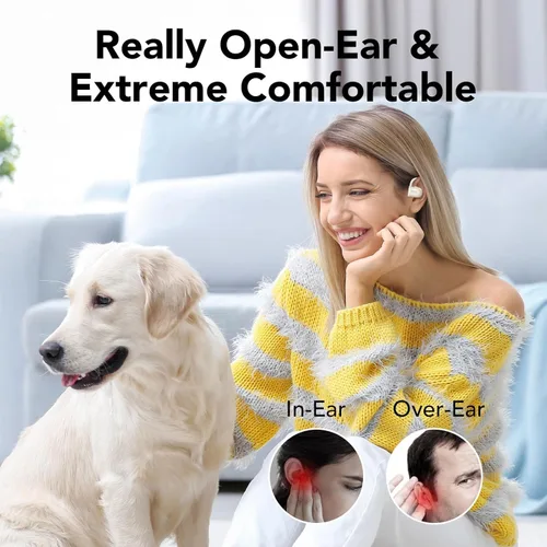 Vista 2 de Auriculares Bluetooth 5.3 de oreja abierta, auriculares inalámbricos deportivos sobre auriculares micrófono integrado con ganchos para los oídos 75H