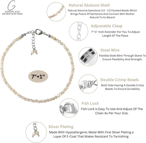 Vista 7 de Pulsera de cuentas de piedras preciosas de 0.118 in