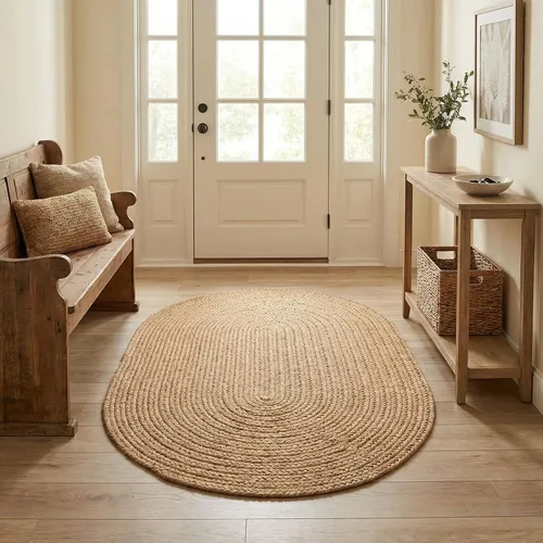 Vista 16 de Super Area Rugs Alfombra trenzada gris pequeña para puerta – Tejido lavable para fregadero de cocina, tapete gris sólido, ovalado, 20 x 30 pulgadas