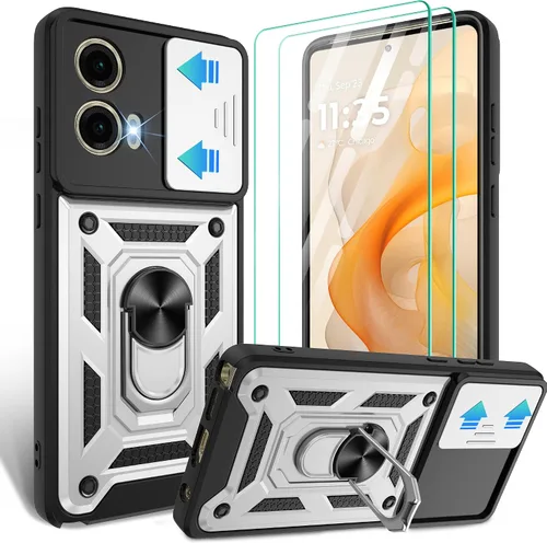 Vista 52 de Gritup Funda para Moto G Stylus 5G-2021 con cubierta deslizante para cámara 1 paquete de protectores de pantalla HD Soporte de metal giratorio