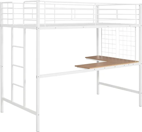 Vista 9 de Harper & Bright Designs Cama tipo loft individual con escritorio y rejilla de metal, marco de cama de metal con barandillas de longitud completa