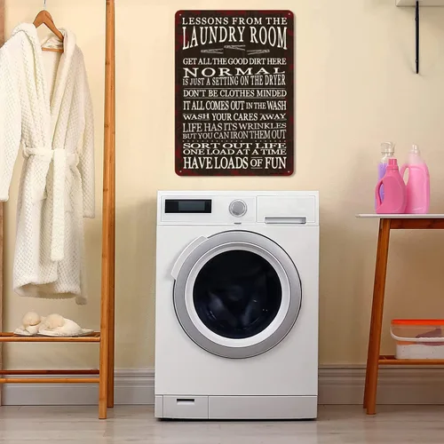 Vista 2 de Lessons from the Laundry Room Letrero de 8 x 12 pulgadas, letrero de aluminio para decoración de cuarto de servicio