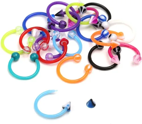 Vista 6 de CrazyPiercing Venta al por mayor 80 Flexible Lip Lengua Ceja Bar Anillos Barbell Piercing Body Jewelry Multicolor