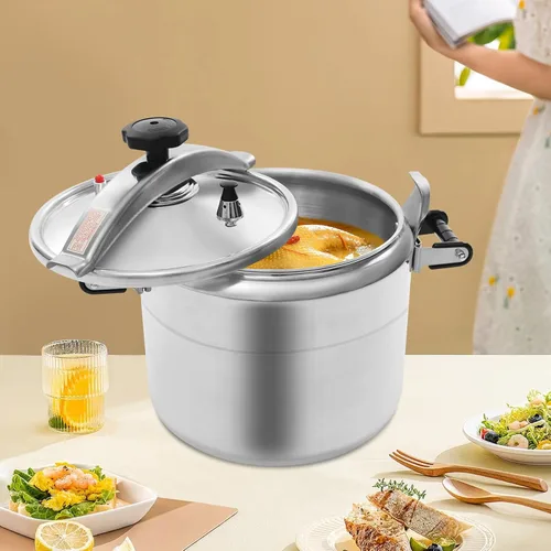Vista 2 de Olla a presión de aluminio de 31.7 cuartos de galón, 2 válvulas de seguridad, 5 PSI de gran capacidad, olla para cocinas o uso comercial, estufas