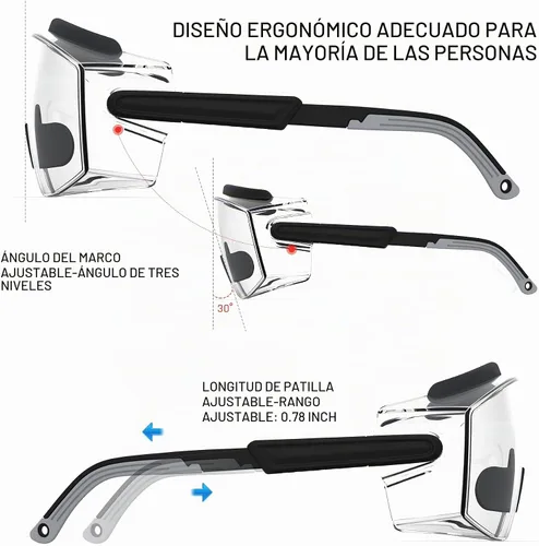 Vista 5 de Gafas de seguridad antivaho Gafas de seguridad sobre gafas protectoras con lentes antiarañazos ajustables Paquete de 2 (negro + gris)