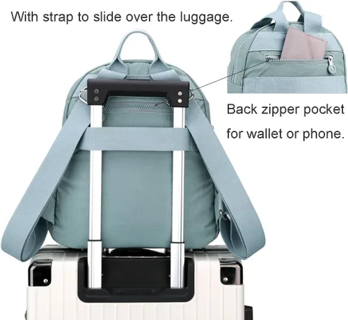 Vista 2 de Momoty Mini mochila para mujer, mochila pequeña de nailon para mujer, bolsa de viaje ligera, bolsa de hombro casual, Azul oscuro, Mochilas Daypack