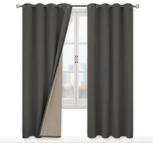 Vista 16 de BGment - Cortinas opacas al 100 % con forro para el dormitorio, cortinas con ojales, con textura de lino, de aislamiento térmico, para la sala