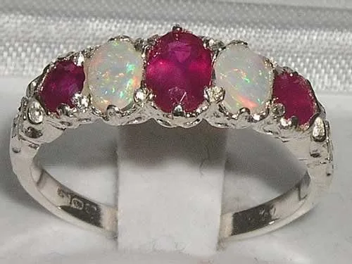Vista 2 de Anillo de plata de ley 925 auténtica auténtica rubí y ópalo para mujer