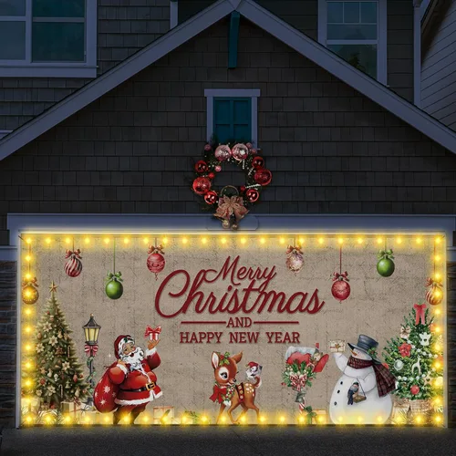 Vista 9 de Ganeen - Pancarta LED de Navidad para puerta de garaje de 6.4 x 16 pies, casa de jengibre B