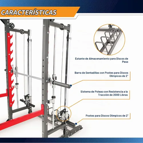 Vista 5 de Marcy Smith Machine Home Gym System SM-4903, All-in-One Strength Training Cage with Weight Bench, Pulley, Squat Rack & Workout Station