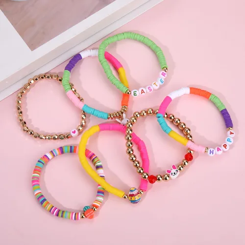 Vista 221 de Surfer Heishi - Pulseras apilables para mujer, apilables, de vinilo arcoíris, disco de arcilla, pulseras elásticas para la amistad, joyería bohemia